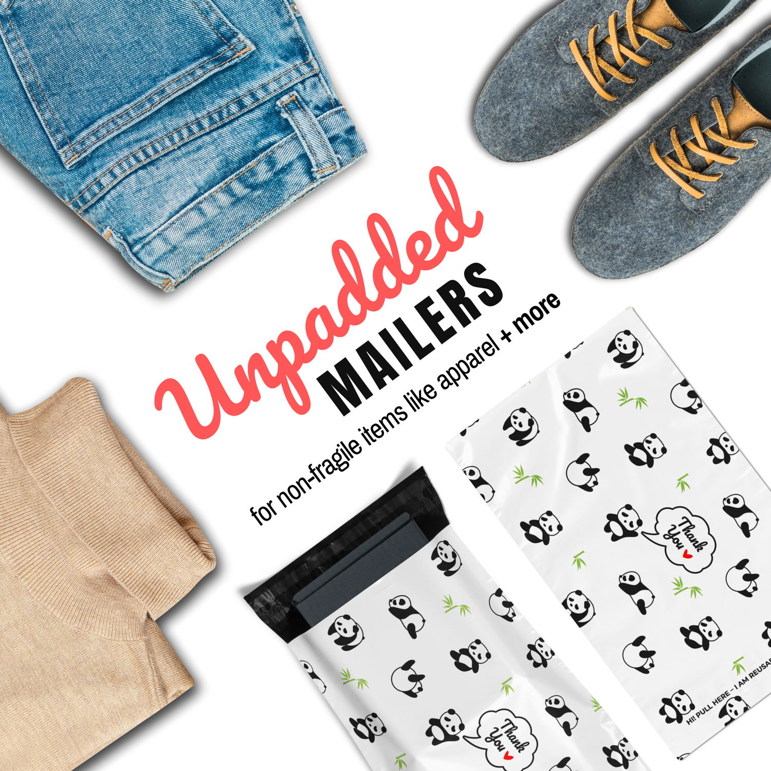 Reusable eco-friendly durable waterproof tear-resistant non-see-through self sealing cute poly mailer shipping envelope mailing bags for small business eBay Poshmark Etsy Depop Shopify thrift resellers clothing