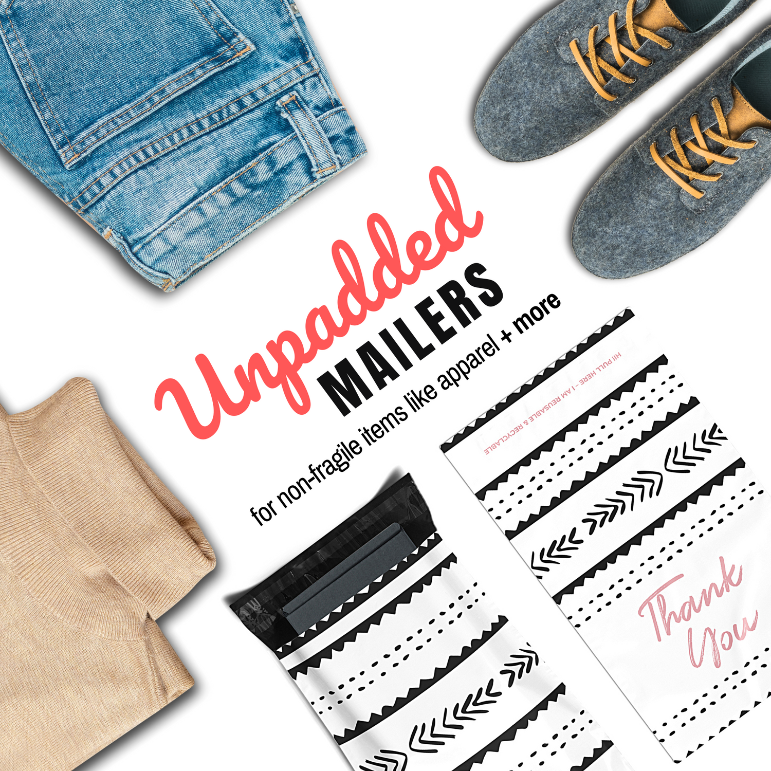 Reusable eco-friendly durable waterproof tear-resistant non-see-through self sealing cute poly mailer shipping envelope mailing bags for small business eBay Poshmark Etsy Depop Shopify thrift resellers clothing