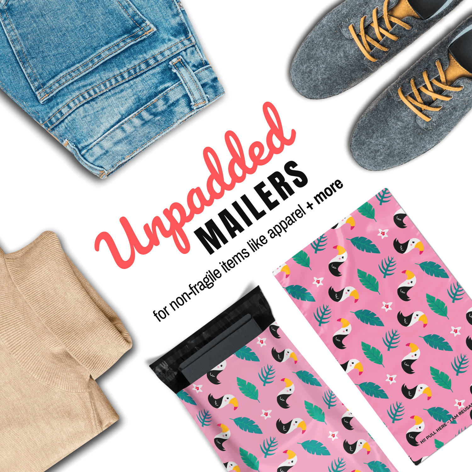 Reusable eco-friendly durable waterproof tear-resistant non-see-through self sealing cute poly mailer shipping envelope mailing bags for small business eBay Poshmark Etsy Depop Shopify thrift resellers clothing