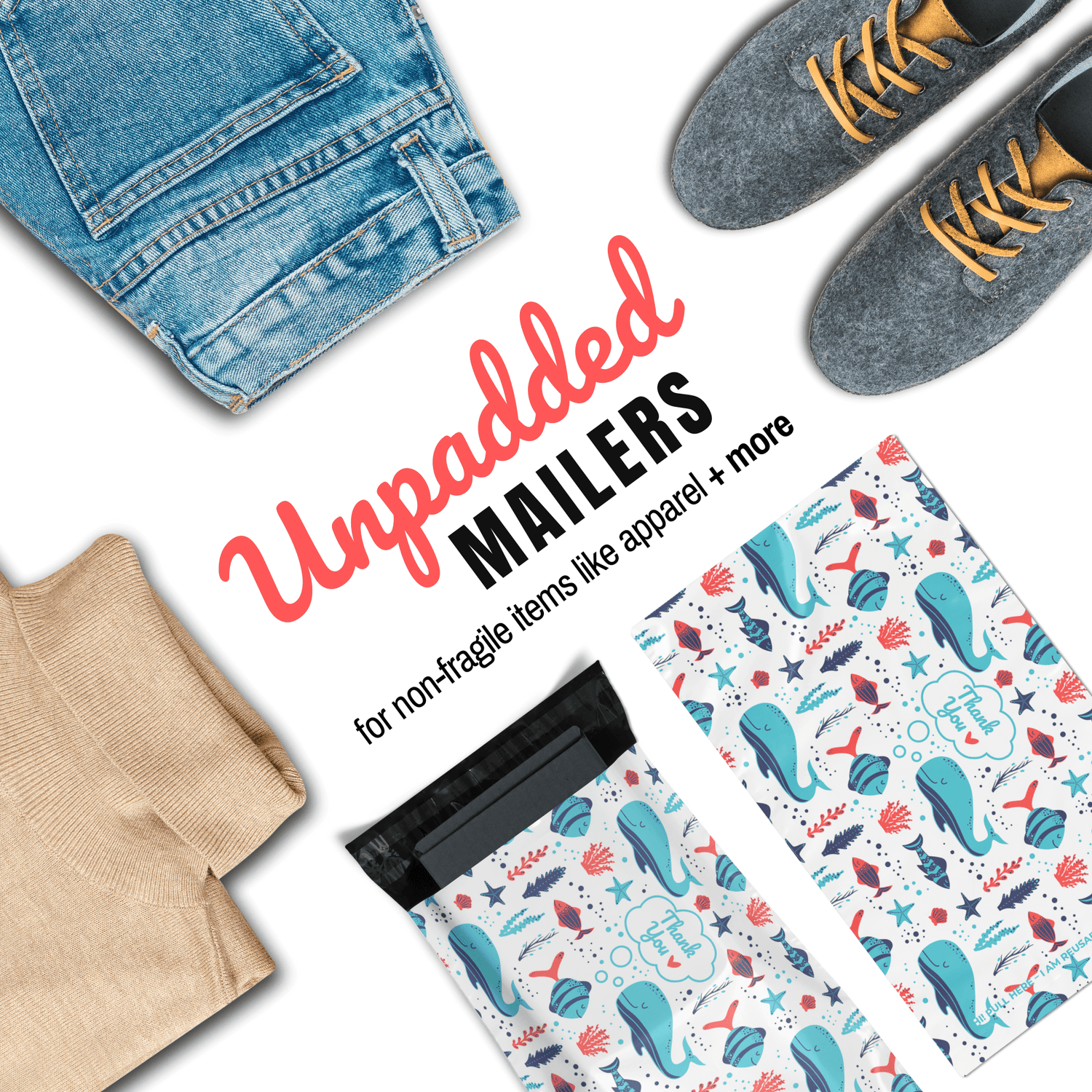 Reusable eco-friendly durable waterproof tear-resistant non-see-through self sealing cute poly mailer shipping envelope mailing bags for small business eBay Poshmark Etsy Depop Shopify thrift resellers clothing