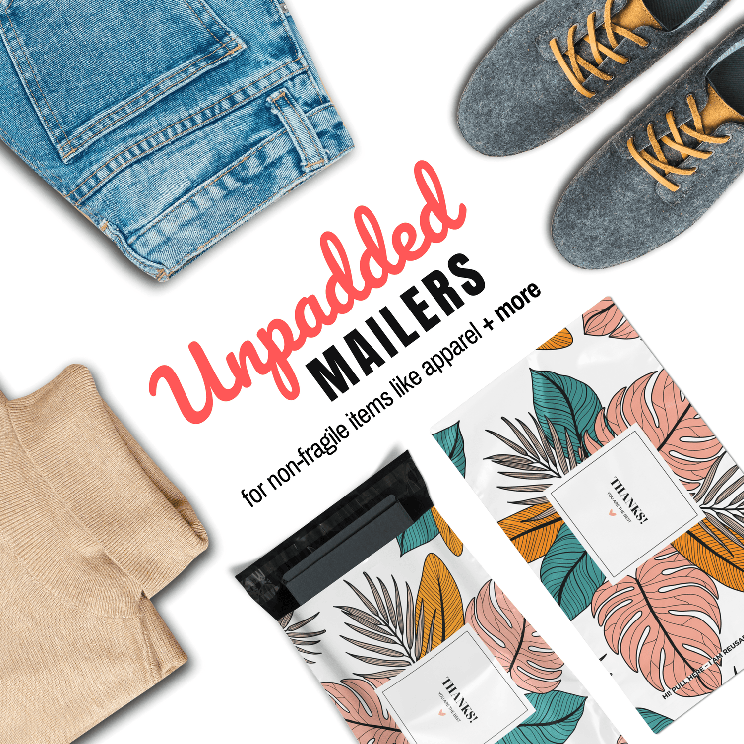 Reusable eco-friendly durable waterproof tear-resistant non-see-through self sealing cute poly mailer shipping envelope mailing bags for small business eBay Poshmark Etsy Depop Shopify thrift resellers clothing