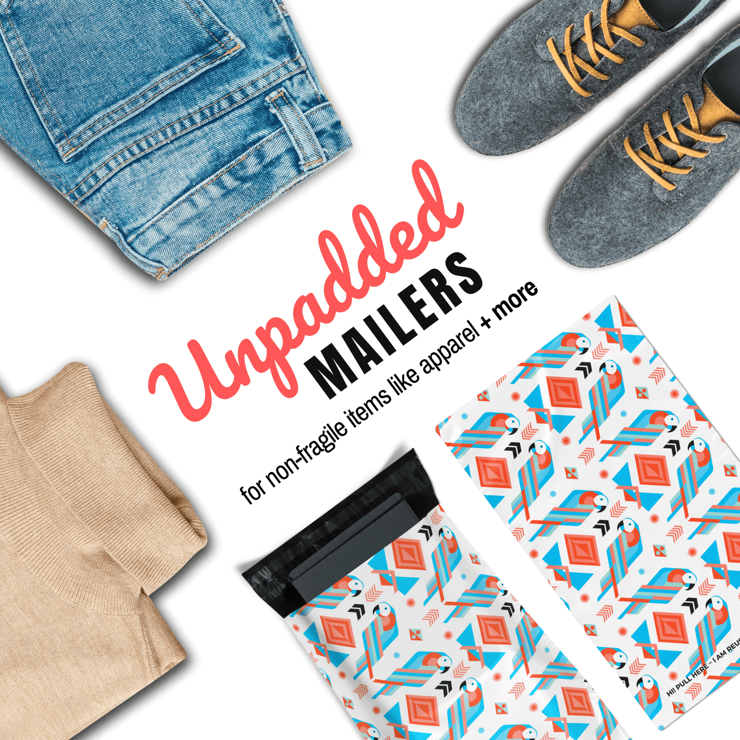 Reusable eco-friendly durable waterproof tear-resistant non-see-through self sealing cute poly mailer shipping envelope mailing bags for small business eBay Poshmark Etsy Depop Shopify thrift resellers clothing