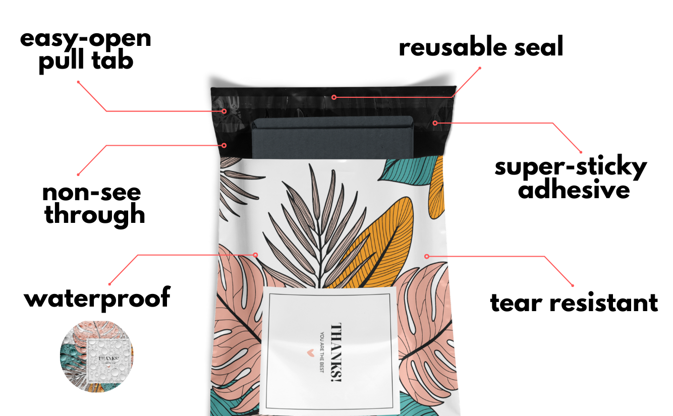 Reusable eco-friendly durable waterproof tear-resistant non-see-through self sealing cute poly mailer shipping envelope mailing bags for small business eBay Poshmark Etsy Depop Shopify thrift resellers clothing