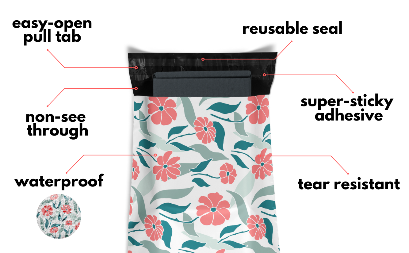Reusable eco-friendly durable waterproof tear-resistant non-see-through self sealing cute poly mailer shipping envelope mailing bags for small business eBay Poshmark Etsy Depop Shopify thrift resellers clothing